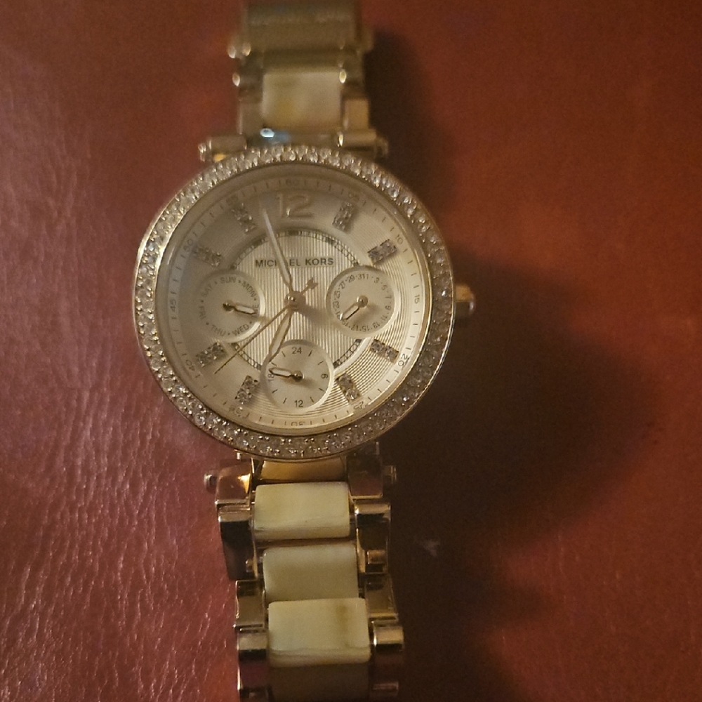 Michael Kors Gold and Cream Crystal Accent Women's Watch